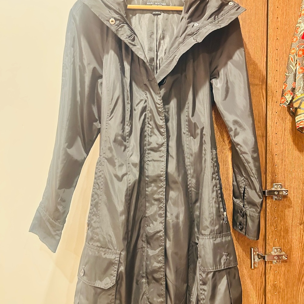 Marc New York Charcoal Hooded Trench Coat